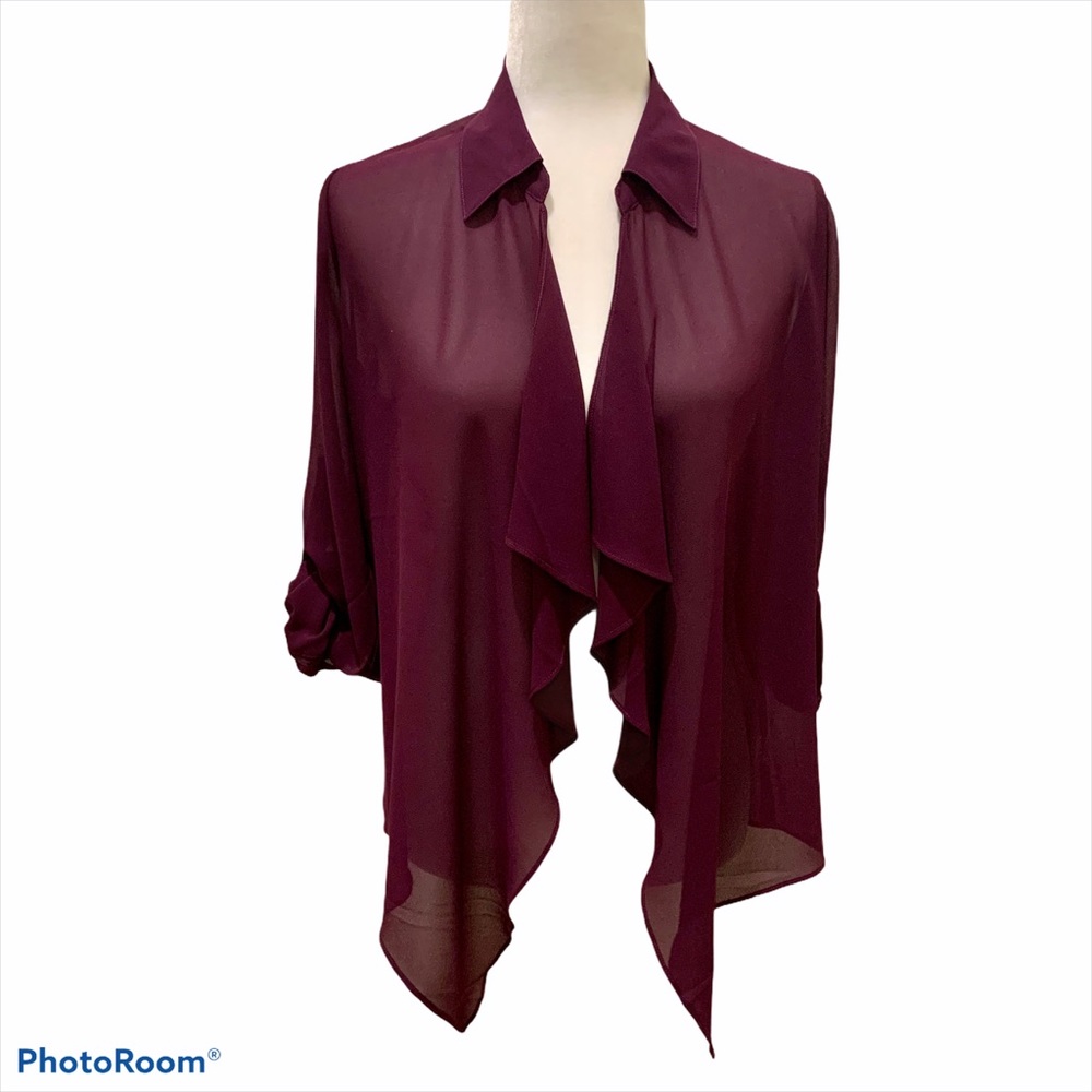 Charlie & Adele Purple Waterfall Sheer Open Front Shrug Sz S